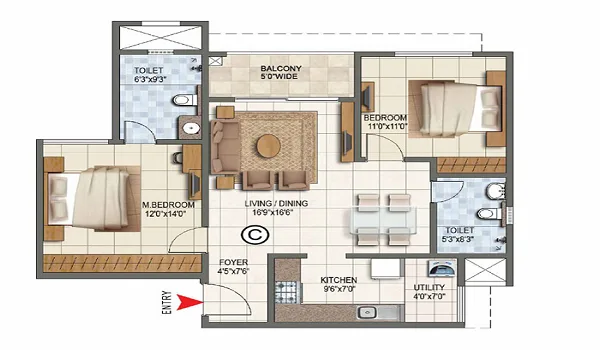 Featured Image of Prestige Urban Grove 2 BHK Floor Plan
